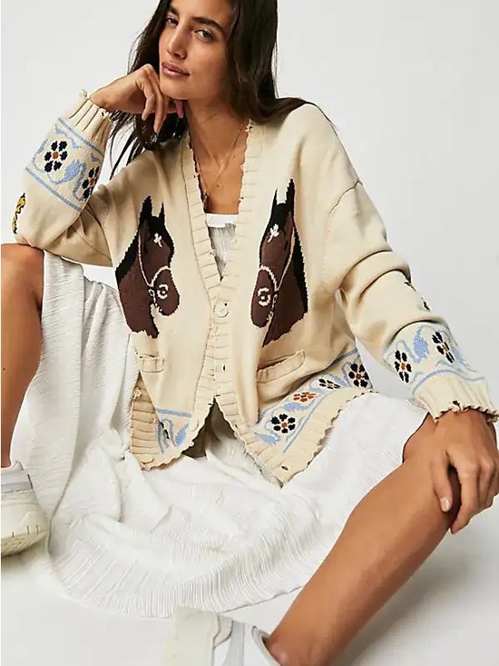 Free People Sweaters - Profound Free People Oversized Floral Knit Horse Distressed Cardigan Size Small